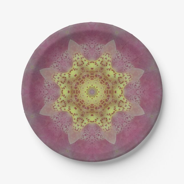 Pink Kaleidoscope Flower Paper Plate (Front)