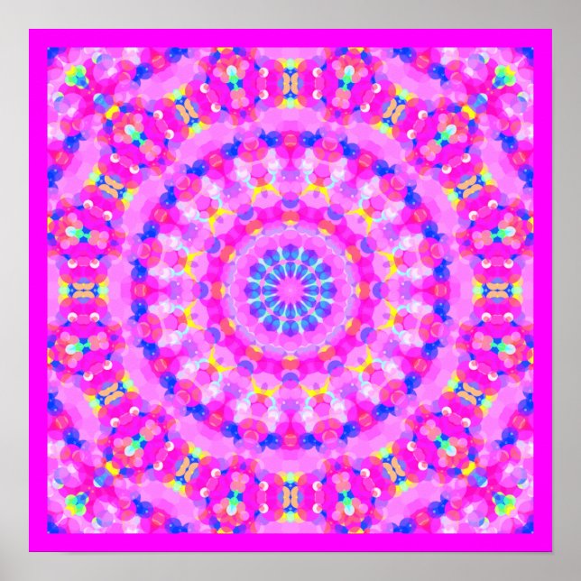 Pink Kaleidoscope Meditation Poster w Border Small (Front)