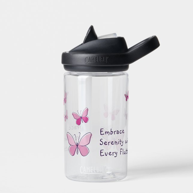 Pink Kaleidoscope of Butterfly Slogan Water Bottle (Left)