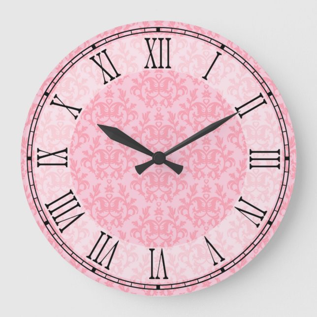 Pink kangaroo paw & heart damask wall clock (Front)