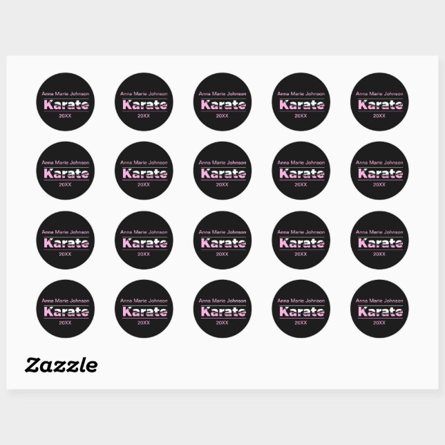Pink Karate Martial Arts Modern Typography Classic Round Sticker (Sheet)