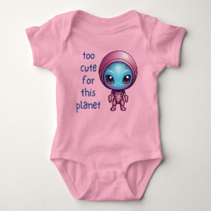 Pink Kawaii Alien Art Too Cute for This Planet Baby Bodysuit