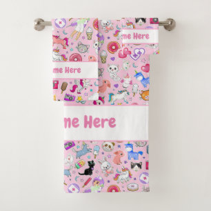 Pink Kawaii Bath Towel Set