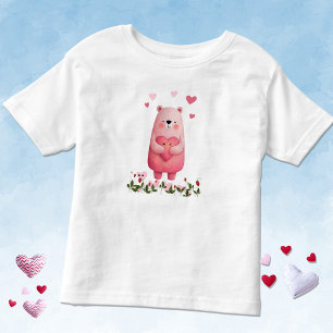 Pink Kawaii Bear with Hearts Toddler T-Shirt