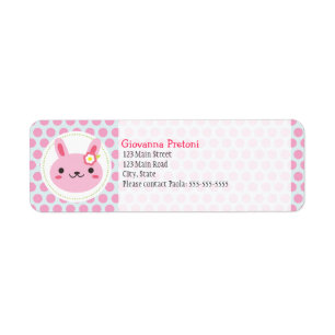 Pink Kawaii Bunny and Polka Dots Return Address Label