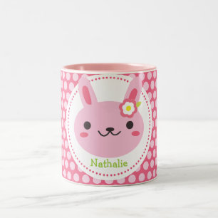Pink Kawaii Bunny Two-Tone Coffee Mug