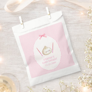 Pink Kawaii Girl Bow Asian Dumpling Baby Shower  Favour Bag