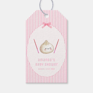 Pink Kawaii Girl Bow Asian Dumpling Baby Shower Gift Tags