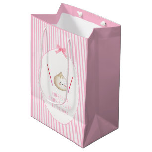 Pink Kawaii Girl Bow Asian Dumpling Baby Shower  Medium Gift Bag
