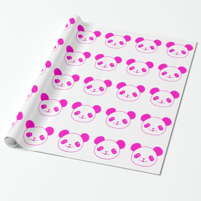 Pink Kawaii Panda Bear Wrapping Paper (Unrolled)