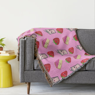 PINK KAWAII STRAWBERRY AND CHEESECAKE THROW BLANKET