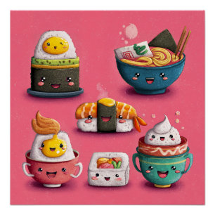 Pink Kawaii Sushi Feast Poster