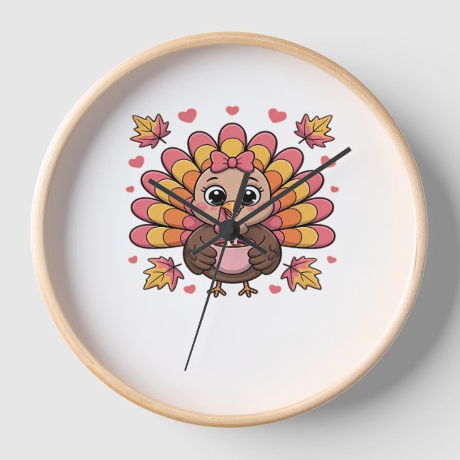 pink kawaii thanksgiving turkey Classic T-Shirt Clock (Front)