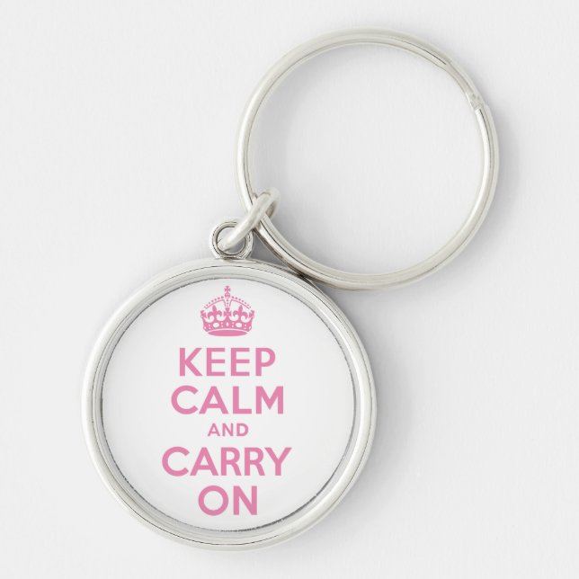 Pink Keep Calm And Carry On Key Ring (Front)