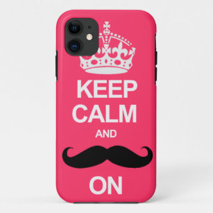 Pink Keep Calm and Carry On Moustache iPhone Case