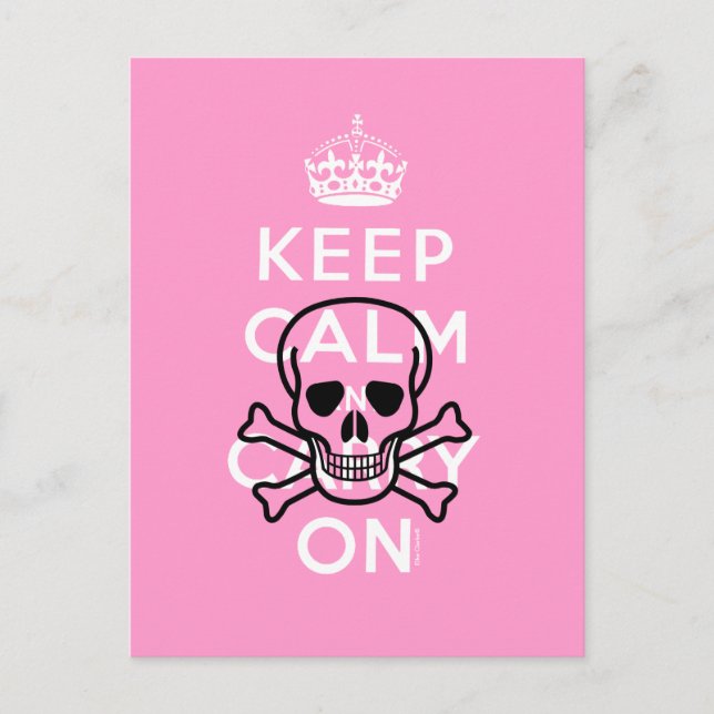 Pink Keep Calm and Carry On Skull Humour Postcard (Front)