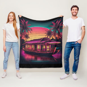 pink kerala house boat fleece blanket