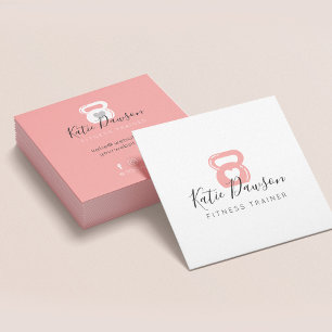Pink Kettlebell & Heart Fitness & Personal Trainer Square Business Card