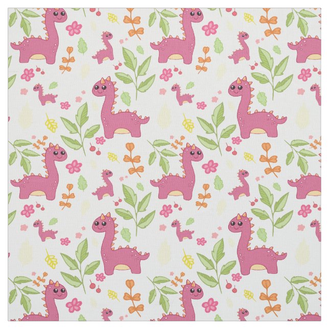 Pink kid dino design fabric (Swatch)