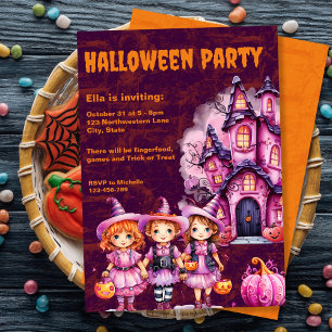 Pink Kids Halloween Party Invitation