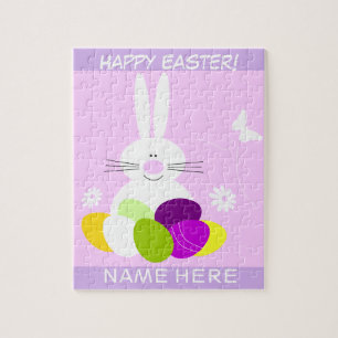 Pink Kids Happy Easter Personalised Jigsaw Puzzle