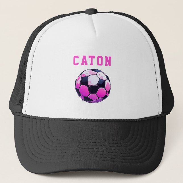 Pink Kids Soccer Personalised Black Trucker Hat (Front)