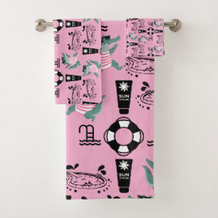 Pink Kids Swimming And Beach Accessory Bath Towel Set