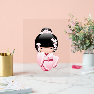 Pink Kimono Kawaii Kokeshi Doll Acrylic Sign