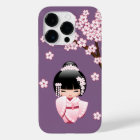 Pink Kimono Kawaii Kokeshi Doll on Purple