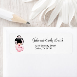 Pink Kimono Kawaii Kokeshi Doll Return Address Label