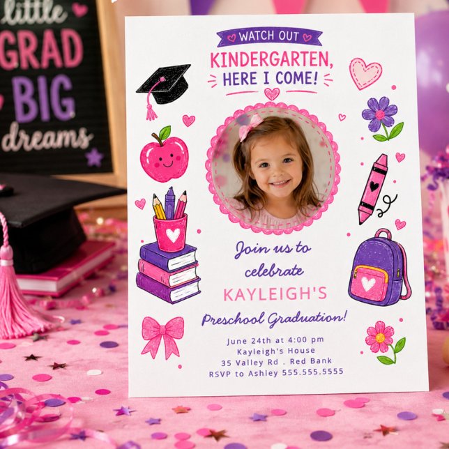 Pink Kindergarten Graduation Invitation (Creator Uploaded)
