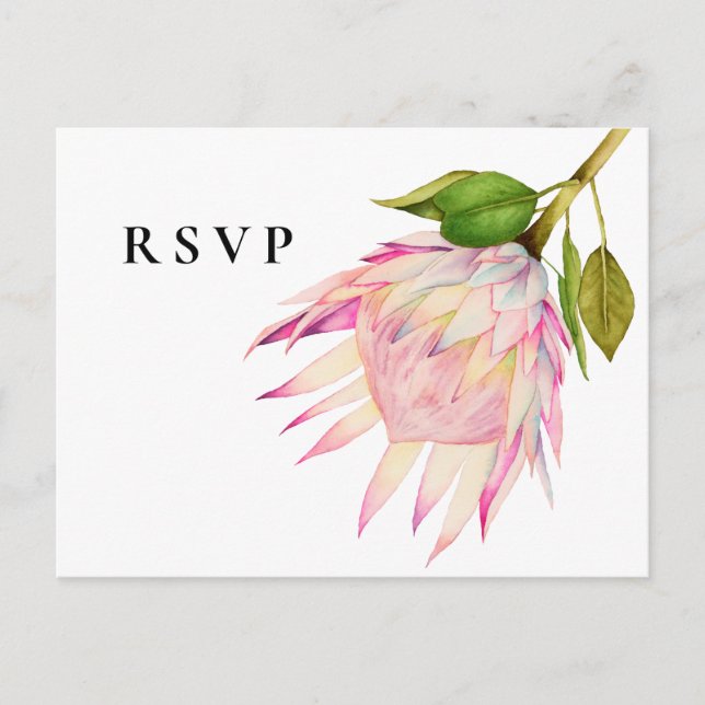 Pink King Protea Floral Wedding RSVP Invitation Postcard (Front)