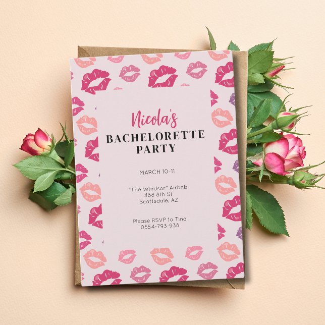 Pink Kiss Lips Bachelorette Party Invitation (Creator Uploaded)