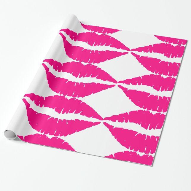 PINK KISS LIPS CHRISTMAS WRAPPING PAPER (Unrolled)