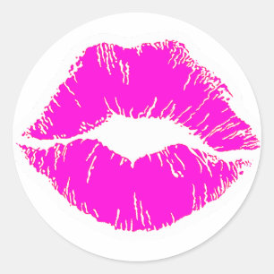 Pink kiss lips lipstick makeup beauty fashion love classic round sticker
