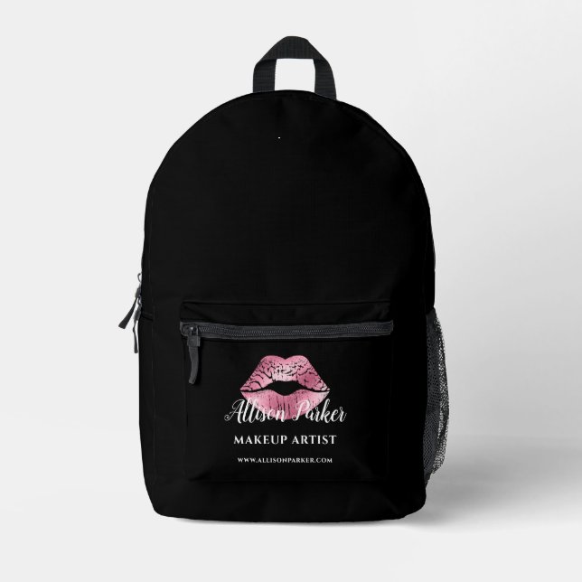 Pink Kiss Makeup Artist Professional Printed Backpack (Front)
