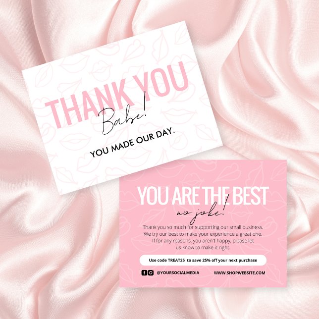 Pink Kiss Pattern Business Thank You Card (Creator Uploaded)