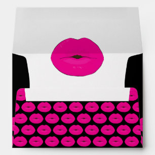 Pink Kisses on Black Valentines Day Envelope