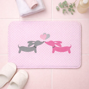 Pink Kissing Dachshunds Themed Bathroom  Bath Mat