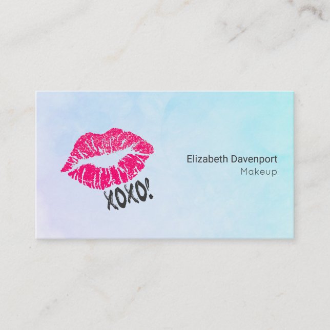 Pink Kissy Lips xoxo! Turquoise Colour Professiona Business Card (Front)
