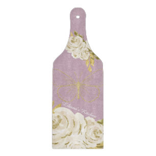 Pink Kitchen Floral Watercolor Flowers Butterfly B Cutting Board