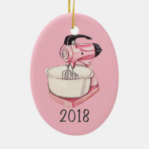 Pink Kitchen Mixer Keepsake Year Ceramic Ornament