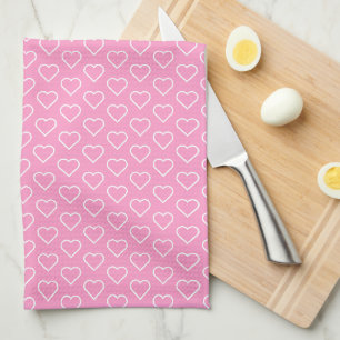 Pink Kitchen Towel with Hearts - Choose Colours