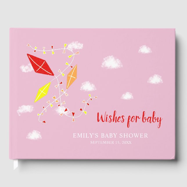 Pink Kites Baby Shower Wishes for Baby  Guest Book (Front)