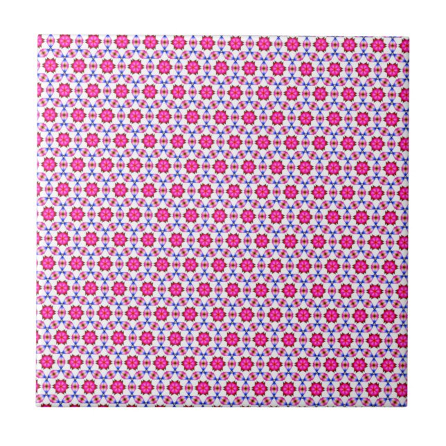 Pink kitsch flower pattern ceramic tile (Front)
