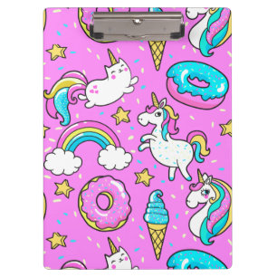 Pink Kitschy glittery funny unicorn and kitty Clipboard