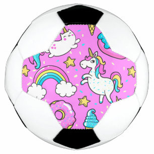Pink Kitschy glittery funny unicorn and kitty Soccer Ball