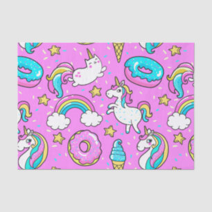 Pink Kitschy glittery funny unicorn and kitty Tissue Paper