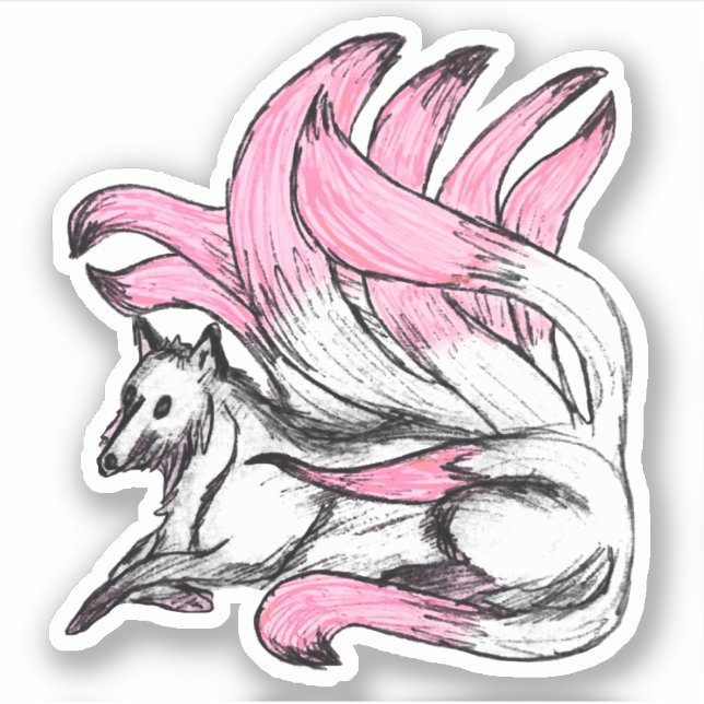 Pink Kitsune Japanese Fox Sketch (Front)