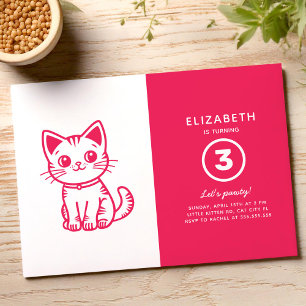Pink kitten birthday party invitation